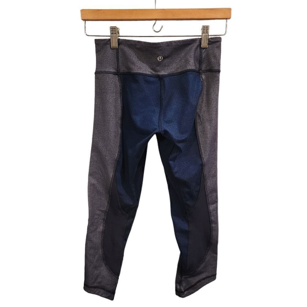 Lululemon Wunder Under Sashiko Denim Blue Cropped Leggings Limited Edition 4 - Picture 2 of 6